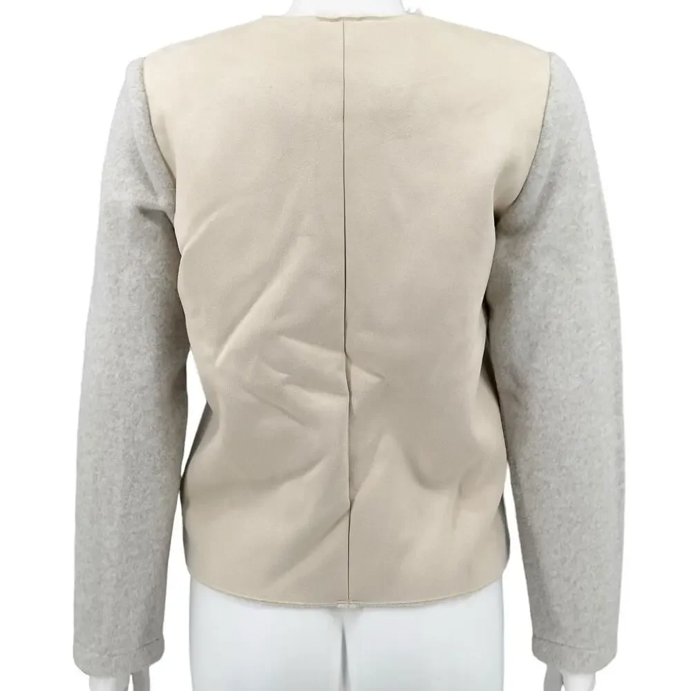 BB‎ Dakota Jacket Womens Small Tan Bone Glenna Sueded Blazer Sherpa Office Work